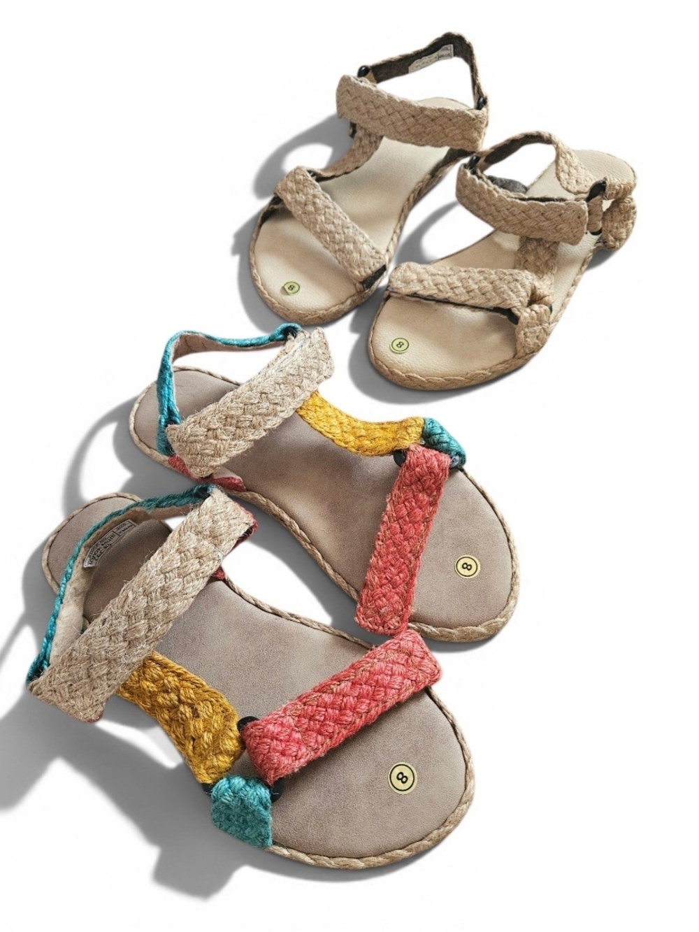 *2 Pairs* Boho Style Woven Braided Beach Flat Sandals Espadrille Style- Size 8